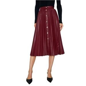 ZARA Maroon Faux Leather Pleated Midi Skirt - Size Small